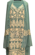 Elegant Blue Kashmiri Aari Work Georgette Three Piece Unstitched Suit Set - Luxurion World