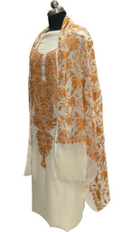 Elegant Off White Kashmiri Aari Work Georgette Three Piece Unstitched Suit Set - Luxurion World