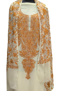 Elegant Off White Kashmiri Aari Work Georgette Three Piece Unstitched Suit Set - Luxurion World