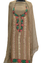 Pastel Kashmiri Aari Work Georgette Three Piece Unstitched Suit Set - Luxurion World