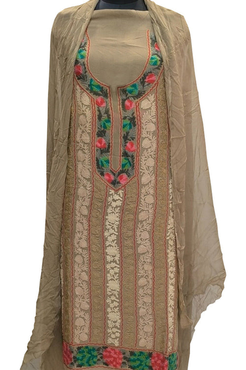 Pastel Kashmiri Aari Work Georgette Three Piece Unstitched Suit Set - Luxurion World