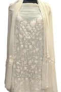 Elegant Off White Kashmiri Aari Work Georgette Three Piece Unstitched Suit Set - Luxurion World
