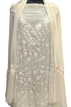 Elegant Off White Kashmiri Aari Work Georgette Three Piece Unstitched Suit Set - Luxurion World