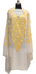 Elegant Off White Kashmiri Aari Work Georgette Three Piece Unstitched Suit Set - Luxurion World