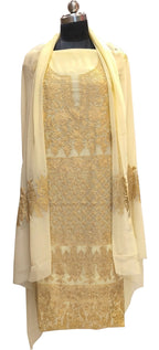 Pastel Kashmiri Aari Work Georgette Three Piece Unstitched Suit Set - Luxurion World