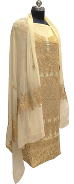 Pastel Kashmiri Aari Work Georgette Three Piece Unstitched Suit Set - Luxurion World