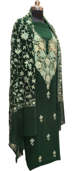 Stunning Green Kashmiri Aari Work Georgette Three Piece Unstitched Suit Set - Luxurion World