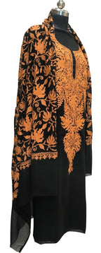 Elegant Black Kashmiri Aari Work Georgette Three Piece Unstitched Suit Set - Luxurion World