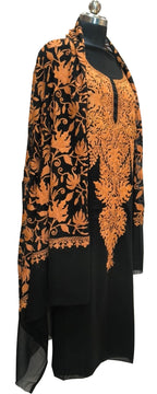 Elegant Black Kashmiri Aari Work Georgette Three Piece Unstitched Suit Set - Luxurion World