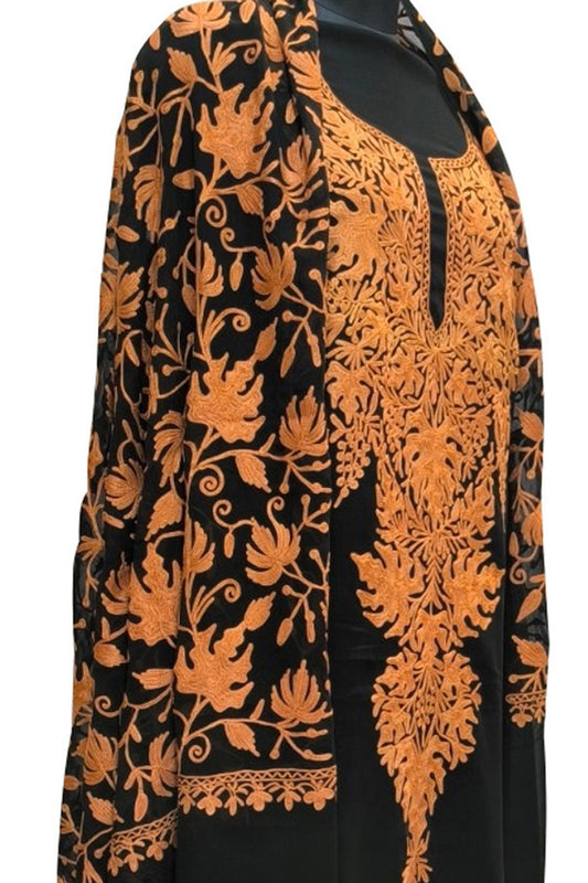 Elegant Black Kashmiri Aari Work Georgette Three Piece Unstitched Suit Set - Luxurion World