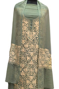 Elegant Green Kashmiri Aari Work Georgette Three Piece Unstitched Suit Set - Luxurion World