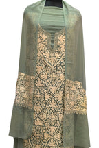 Elegant Green Kashmiri Aari Work Georgette Three Piece Unstitched Suit Set - Luxurion World