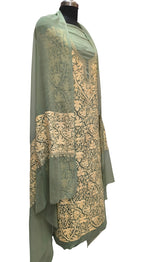 Elegant Green Kashmiri Aari Work Georgette Three Piece Unstitched Suit Set - Luxurion World