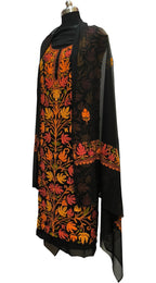 Elegant Black Kashmiri Aari Work Georgette Three Piece Unstitched Suit Set - Luxurion World
