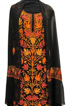 Elegant Black Kashmiri Aari Work Georgette Three Piece Unstitched Suit Set - Luxurion World