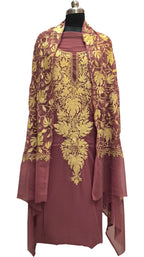 Elegant Pink Kashmiri Aari Work Georgette Three Piece Unstitched Suit Set - Luxurion World