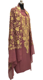 Elegant Pink Kashmiri Aari Work Georgette Three Piece Unstitched Suit Set - Luxurion World