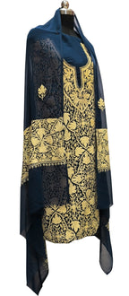 Elegant Blue Kashmiri Aari Work Georgette Three Piece Unstitched Suit Set - Luxurion World