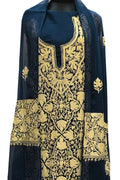 Elegant Blue Kashmiri Aari Work Georgette Three Piece Unstitched Suit Set - Luxurion World