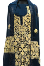 Elegant Blue Kashmiri Aari Work Georgette Three Piece Unstitched Suit Set - Luxurion World