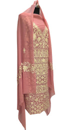 Elegant Pink Kashmiri Aari Work Georgette Three Piece Unstitched Suit Set - Luxurion World