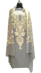 Elegant Grey Kashmiri Aari Work Georgette Three Piece Unstitched Suit Set - Luxurion World