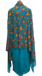 Elegant Blue Kashmiri Aari Work Georgette Three Piece Unstitched Suit Set - Luxurion World