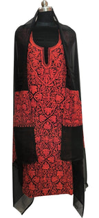Elegant Black Kashmiri Aari Work Georgette Three Piece Unstitched Suit Set - Luxurion World