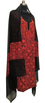 Elegant Black Kashmiri Aari Work Georgette Three Piece Unstitched Suit Set - Luxurion World