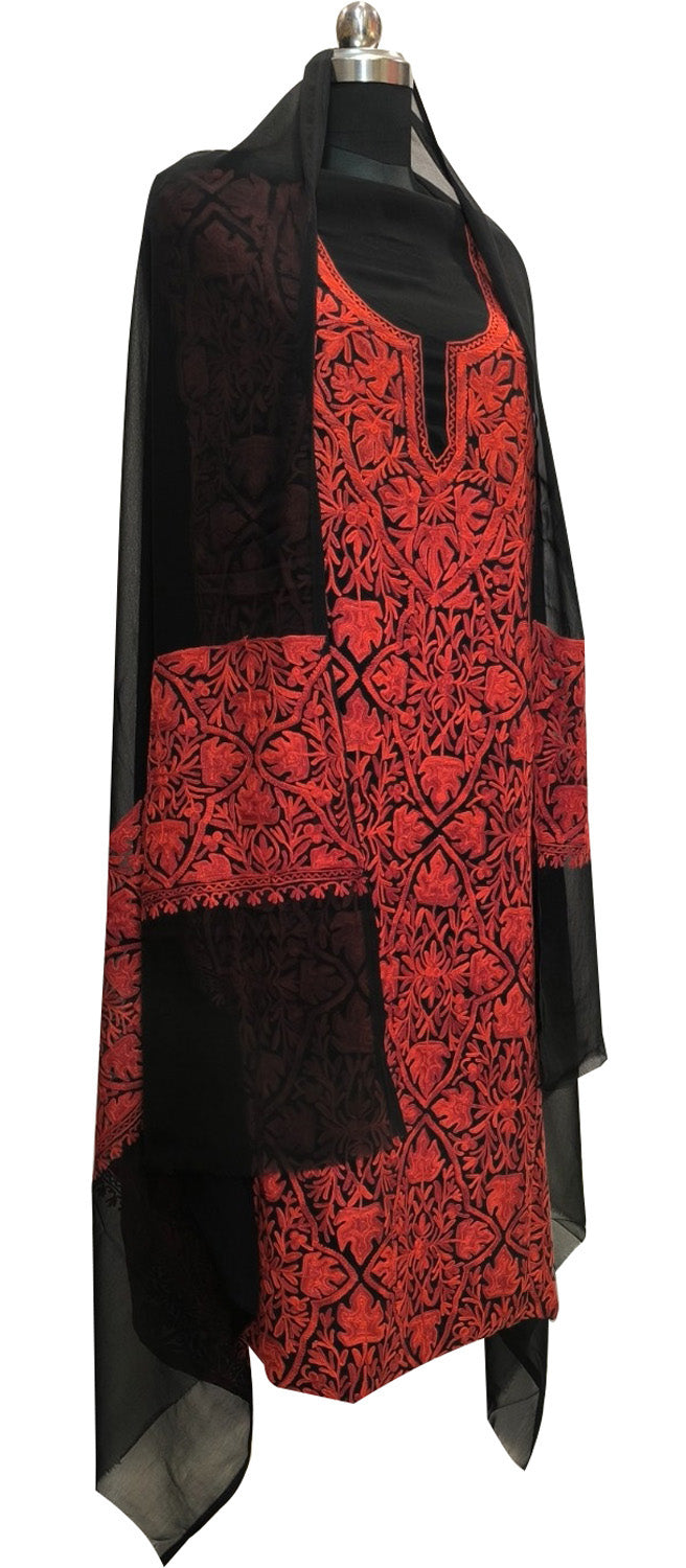 Elegant Black Kashmiri Aari Work Georgette Three Piece Unstitched Suit Set - Luxurion World