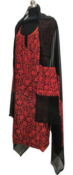 Elegant Black Kashmiri Aari Work Georgette Three Piece Unstitched Suit Set - Luxurion World