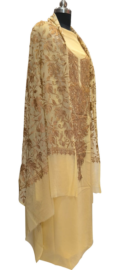 Pastel Kashmiri Aari Work Georgette Three Piece Unstitched Suit Set - Luxurion World