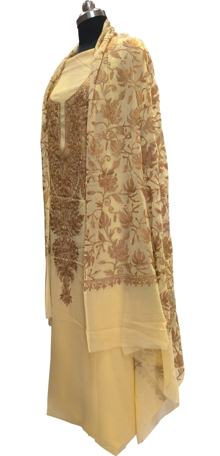 Pastel Kashmiri Aari Work Georgette Three Piece Unstitched Suit Set - Luxurion World