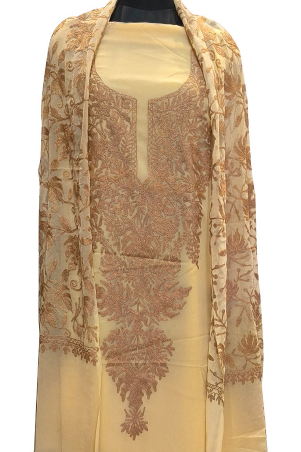 Pastel Kashmiri Aari Work Georgette Three Piece Unstitched Suit Set - Luxurion World