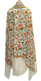 Elegant Off White Kashmiri Aari Work Georgette Three Piece Unstitched Suit Set - Luxurion World