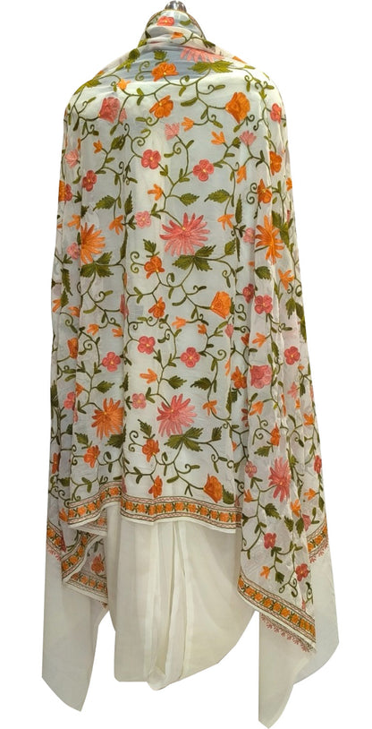 Elegant Off White Kashmiri Aari Work Georgette Three Piece Unstitched Suit Set - Luxurion World