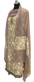 Pastel Kashmiri Aari Work Georgette Three Piece Unstitched Suit Set - Luxurion World