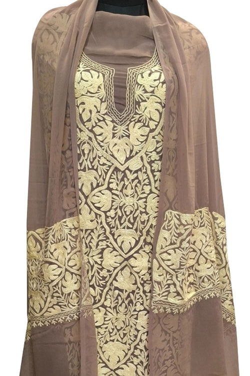 Pastel Kashmiri Aari Work Georgette Three Piece Unstitched Suit Set - Luxurion World