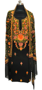 Elegant Black Kashmiri Aari Work Georgette Three Piece Unstitched Suit Set - Luxurion World