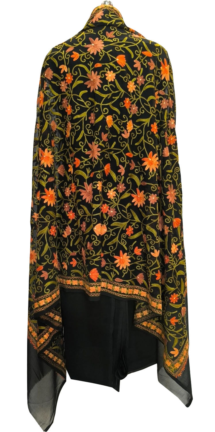 Elegant Black Kashmiri Aari Work Georgette Three Piece Unstitched Suit Set - Luxurion World