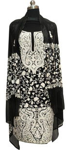 Elegant Black Kashmiri Aari Work Georgette Three Piece Unstitched Suit Set - Luxurion World