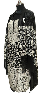 Elegant Black Kashmiri Aari Work Georgette Three Piece Unstitched Suit Set - Luxurion World