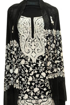 Elegant Black Kashmiri Aari Work Georgette Three Piece Unstitched Suit Set - Luxurion World