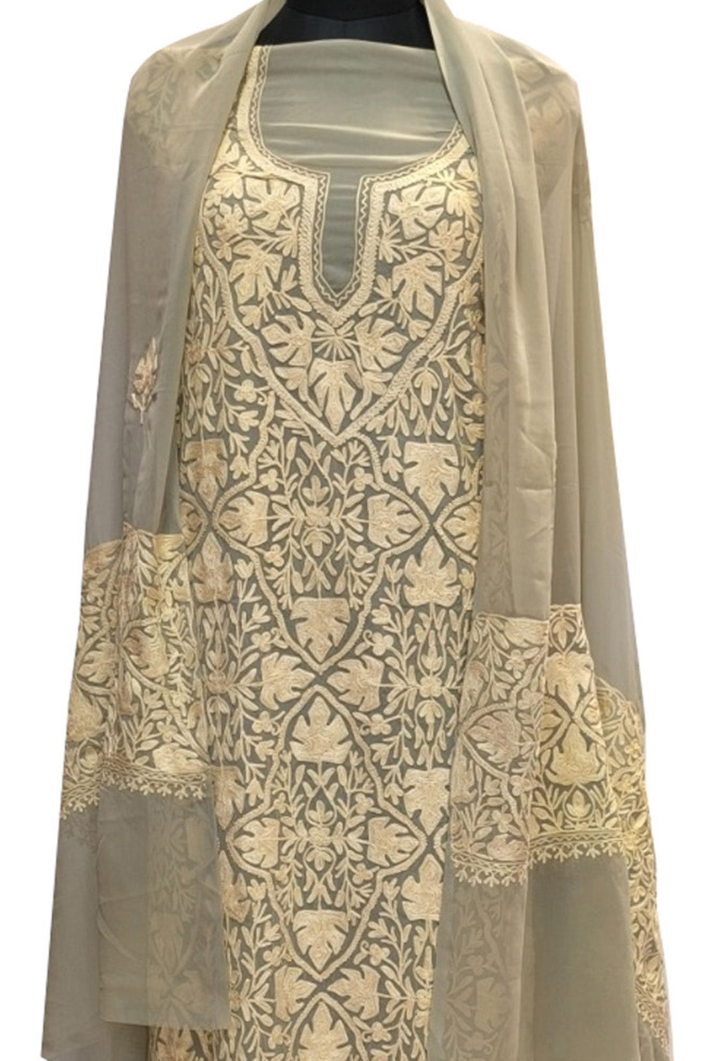 Pastel Kashmiri Aari Work Georgette Three Piece Unstitched Suit Set - Luxurion World