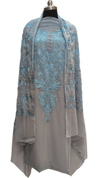 Elegant Grey Kashmiri Aari Work Georgette Three Piece Unstitched Suit Set - Luxurion World