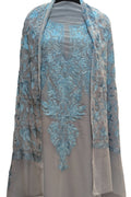 Elegant Grey Kashmiri Aari Work Georgette Three Piece Unstitched Suit Set - Luxurion World