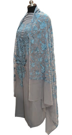 Elegant Grey Kashmiri Aari Work Georgette Three Piece Unstitched Suit Set - Luxurion World