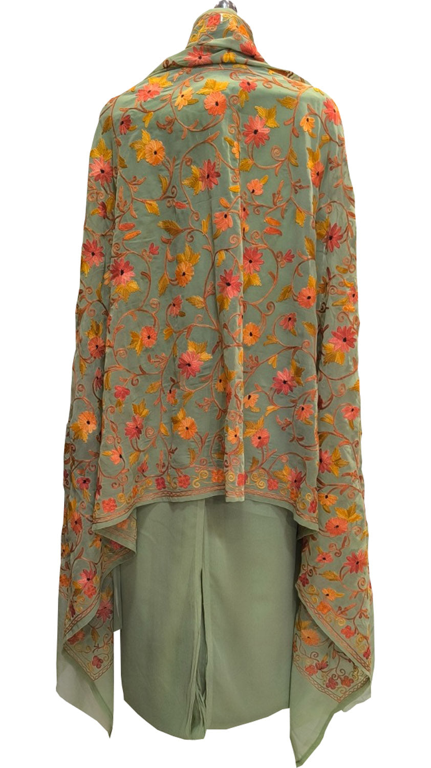 Stunning Green Kashmiri Aari Work Georgette Three Piece Unstitched Suit Set - Luxurion World