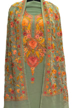 Stunning Green Kashmiri Aari Work Georgette Three Piece Unstitched Suit Set - Luxurion World