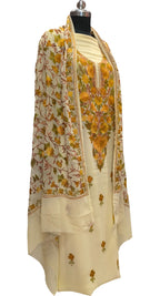 Pastel Kashmiri Aari Work Georgette Three Piece Unstitched Suit Set - Luxurion World